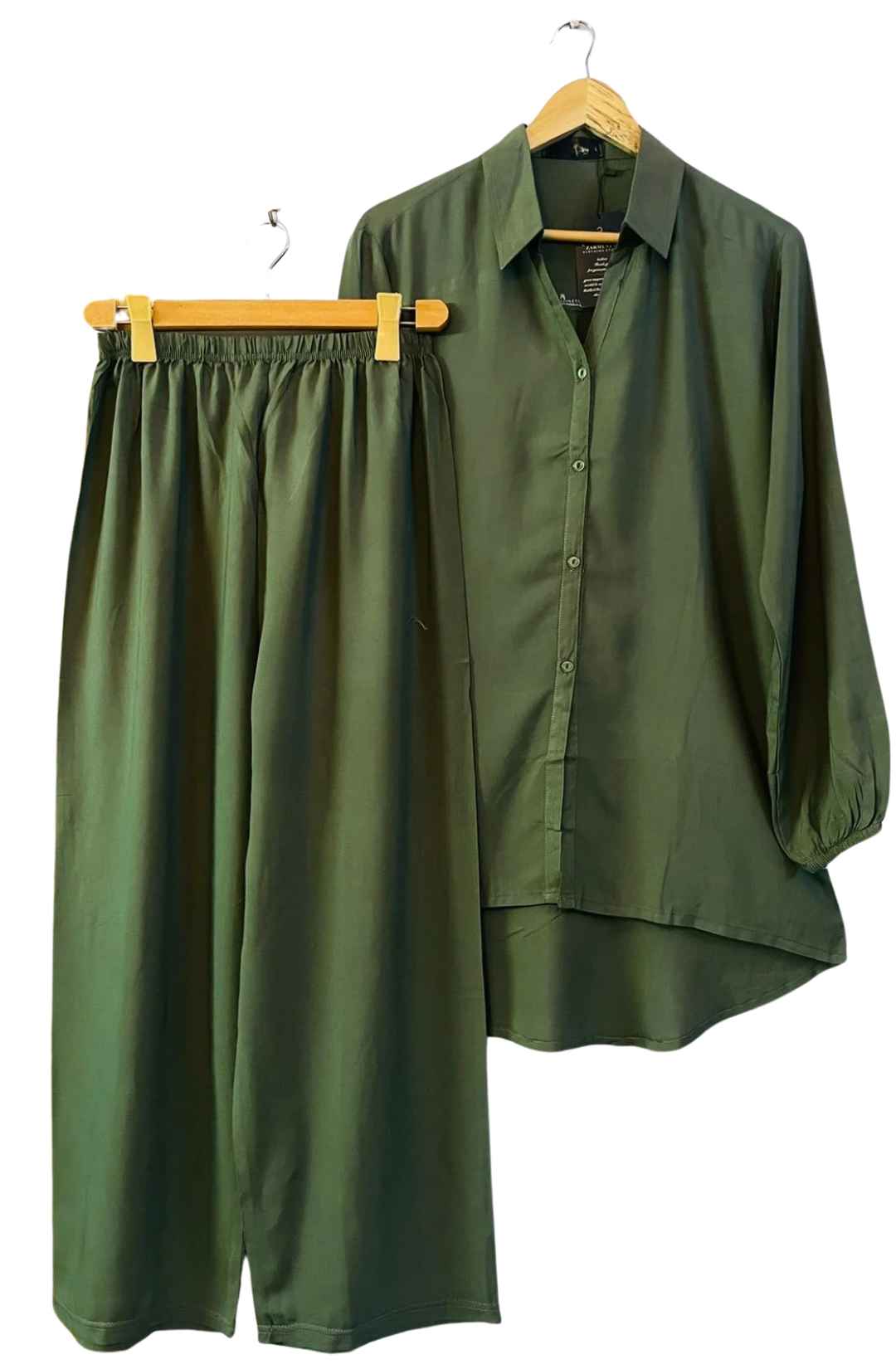 Army Green Western Hylo Style Shirt With Matching Plazoo Linen Plain Co-ords Sets