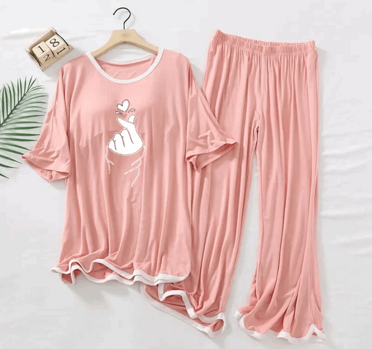 Rose Pink Finger Love Half Sleeves Plazzo PJ Set