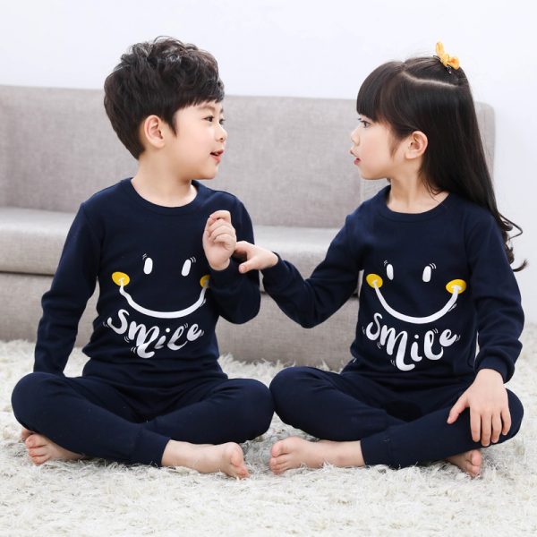 Baby or Baba Navy Blue Smile Print Full Sleeves Kids PJs - (1 Pcs)