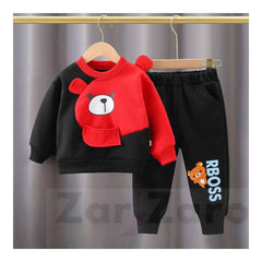 Black With Red Bear Sweatshirt With Trouser For Kids