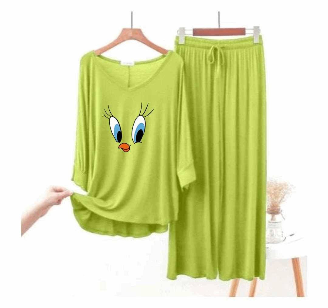 Lemon Green Daffy Duck Women Night Suit PJ Set