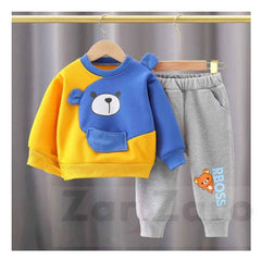 Yellow With Blue Bear Sweatshirt With Trouser For Kids