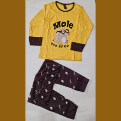 Baby or Baba Yellow and Brown MOLE print Night Suit for Kids (1 Pcs)