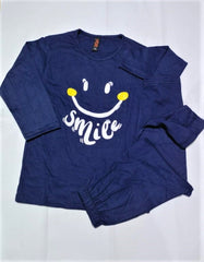 Baby or Baba Navy Blue Smile Print Full Sleeves Kids PJs - (1 Pcs)