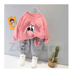 Pink Mickey Print Sweatshirt With Trouser For Kids