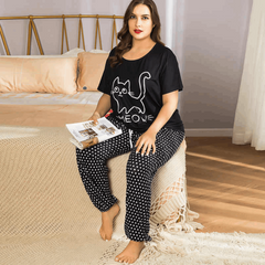 BLACK CAT MEOW - SOFT COTTON JERSERY NIGHT & LOUNGEWEAR