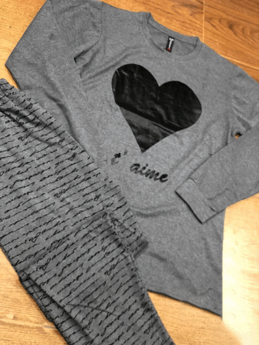 BLACK GRAY HEART NIGHT DRESS - SOFT COTTON JERSEY