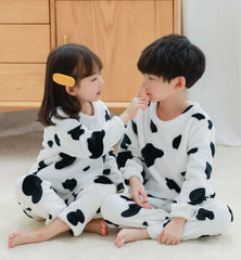 White & Black Cow Print Sweatshirt With Trouser For Kids Baby & Baba Both