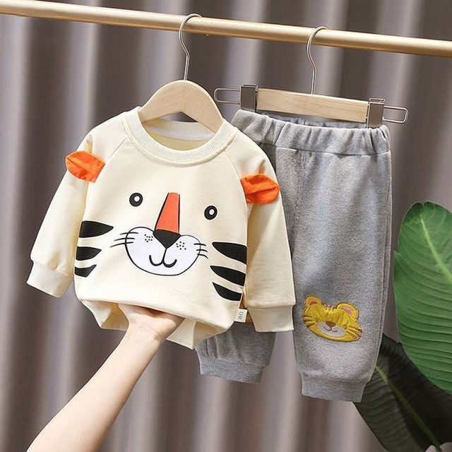 Cute Big Tiger Print Sweatshirt With Trouser Tracksuit For Kids Baby & Baba Both