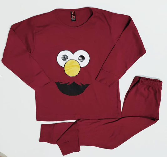 Baby Or Baba Maroon Elmo print Kids Night Suit (1Pcs)