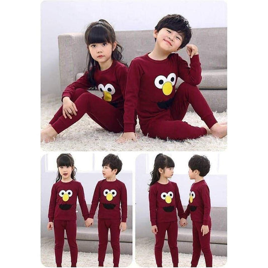 Baby Or Baba Maroon Elmo print Kids Night Suit (1Pcs)