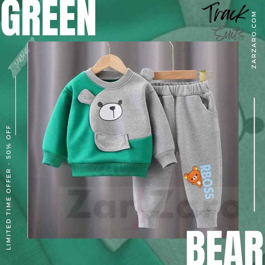 Green With Grey Bear Sweatshirt With Trouser For Kids