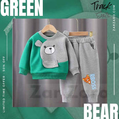 Green With Grey Bear Sweatshirt With Trouser For Kids