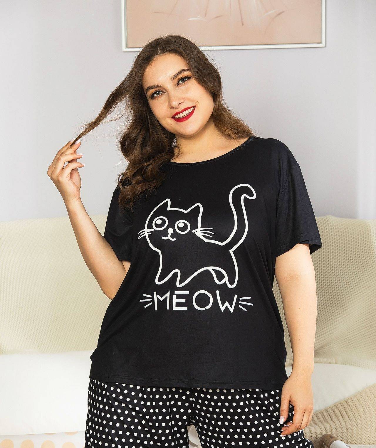 BLACK CAT MEOW - SOFT COTTON JERSERY NIGHT & LOUNGEWEAR - ZARZARO