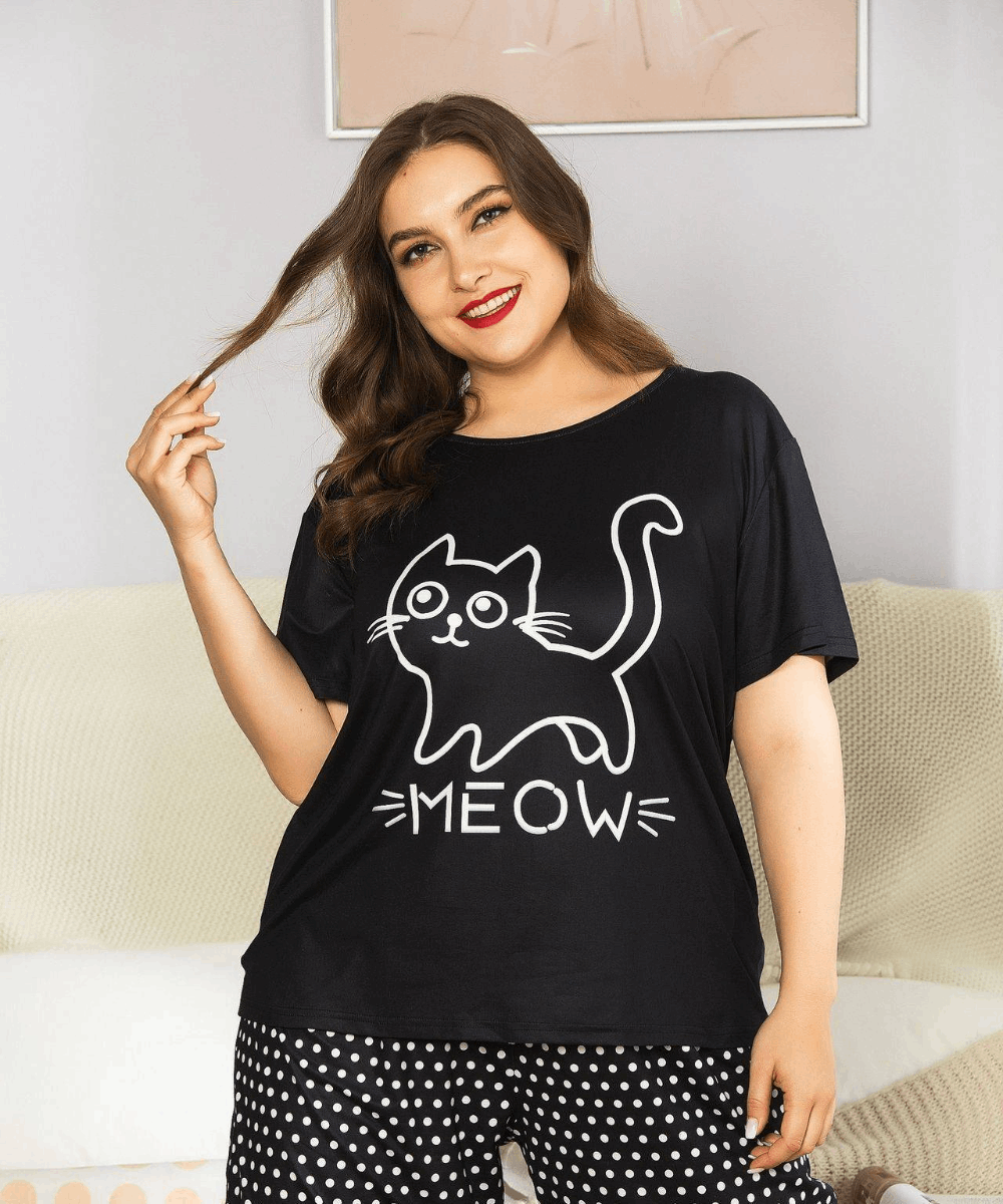 BLACK CAT MEOW - SOFT COTTON JERSERY NIGHT & LOUNGEWEAR