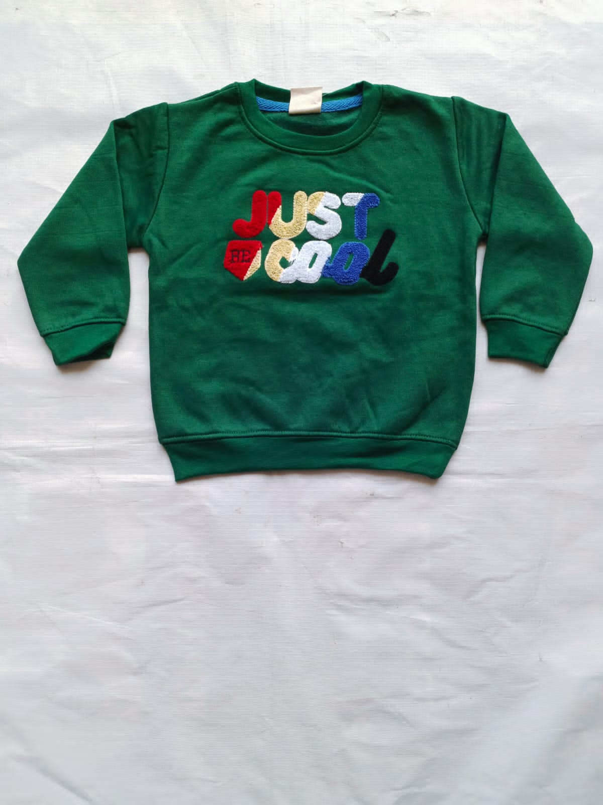 Kids "JUST COOL" Bottle Green Towel Embrodiery Sweatshirt for Baby & Baba Both