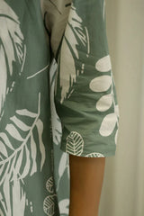 GREEN COTTON PRINTED 3 PEICE NIGHT SUIT SET WITH PYJAMA