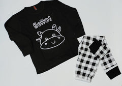 Baby or Baba Black and White Cow with Check Style Pajama - Kids PJs - Night Suit(1 Pcs)