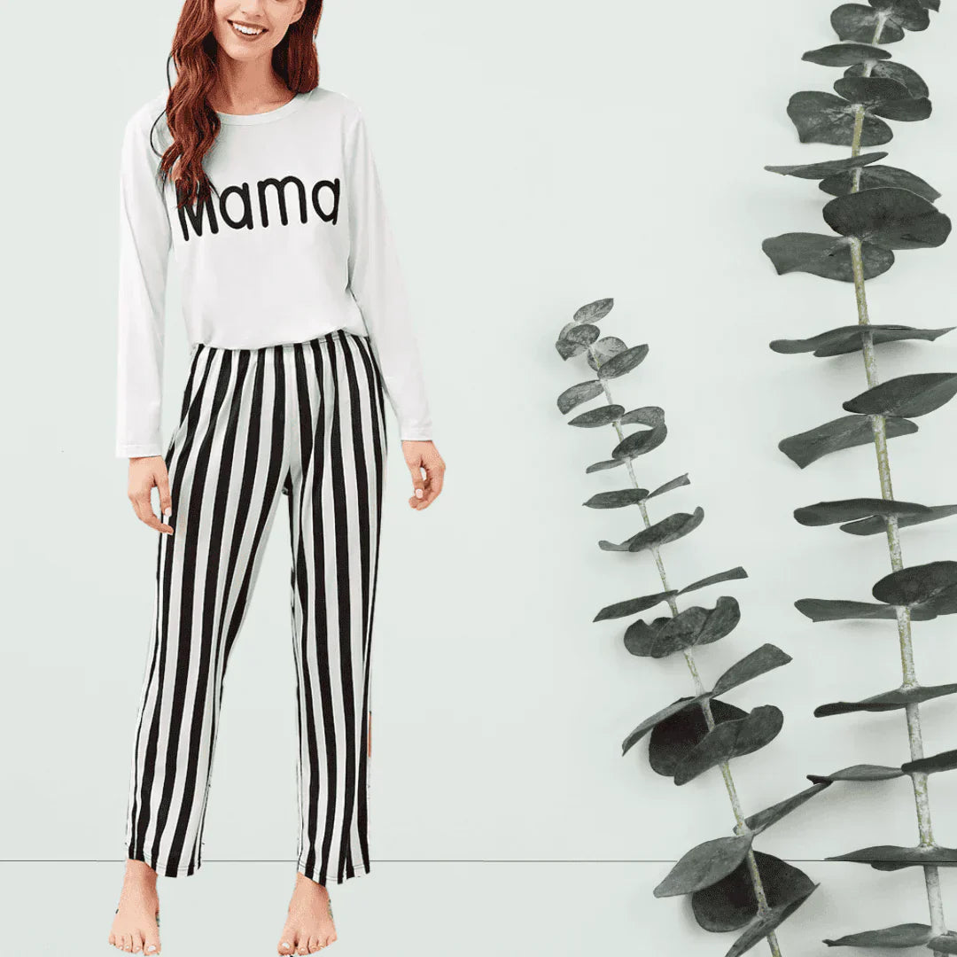 WHITE MAMA TEE & STRIPE TROUSER PJ SET