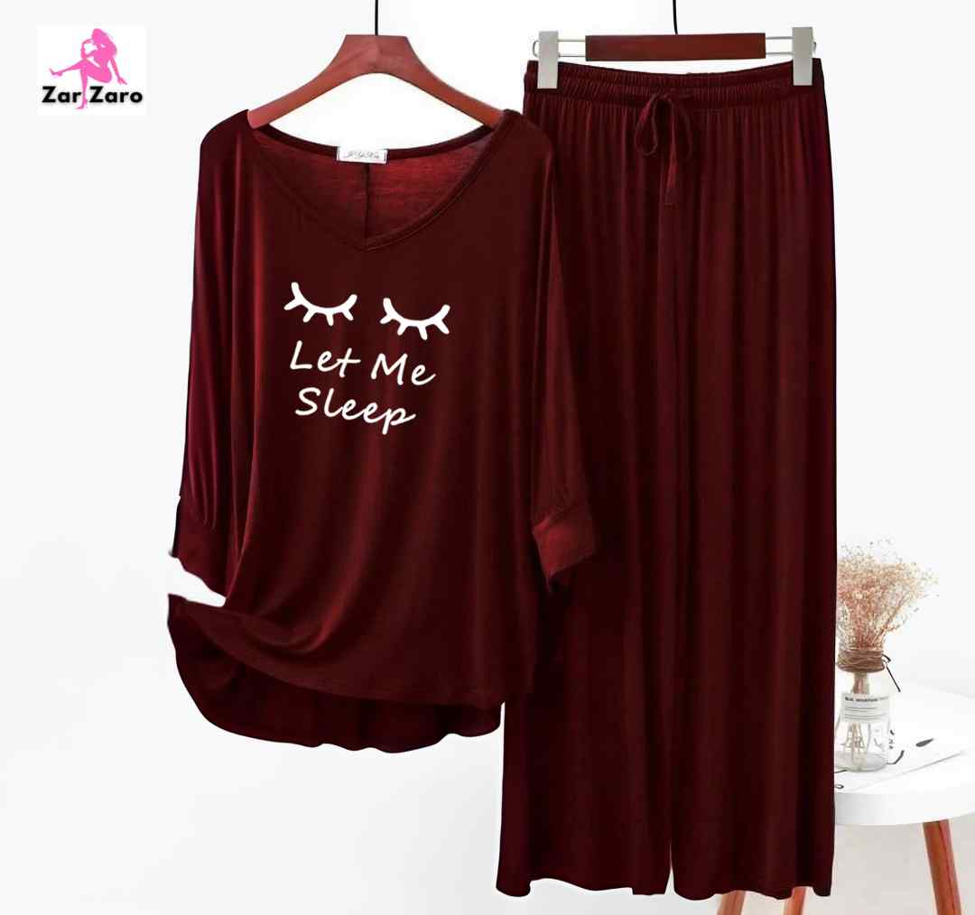 Deep Maroon Let Me Sleep Tee & Plazzo PJ Set