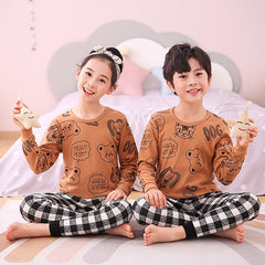 Baby or Baba Brown Hello Friend with Check Style Pajama Night Suit for Kids (1 Pcs)