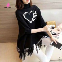 Stylish Black Printed Poncho for Girls