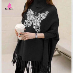 Stylish Black Printed Poncho for Girls