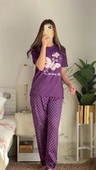 Purple Butterfly Polka Dot Tee with Plazzo Printed PJ Set - ZARZARO