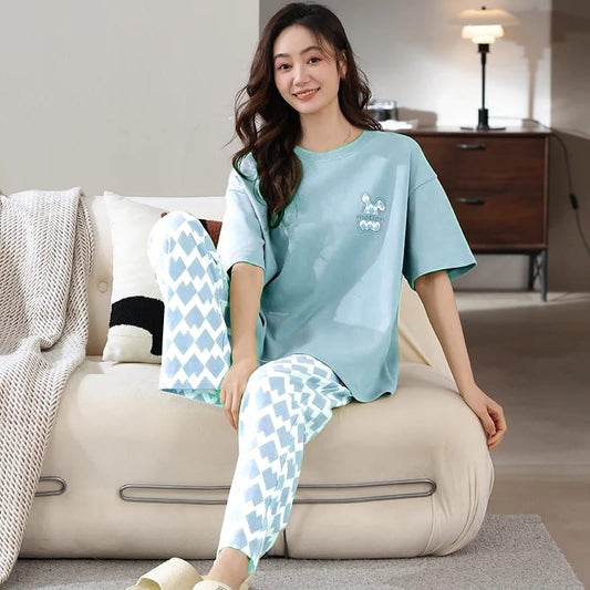 SKYBLUE MOTION PRINTED TEE & HEART TROUSER PJ SET