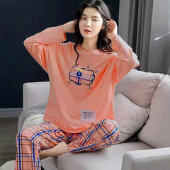 ORANGE SPARKEE PRINTED TEE & CHEQUE TROUSER PJ SET