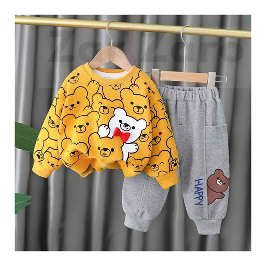 Yellow Bears Print Sweatshirt With Trouser For Kids