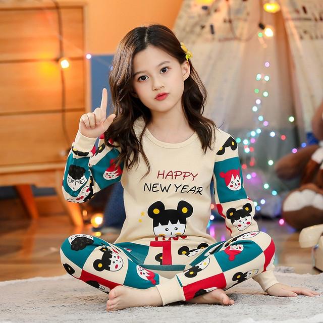 Baby or Baba Multicolour New Year Print Full Sleeves Night Suit for Kids