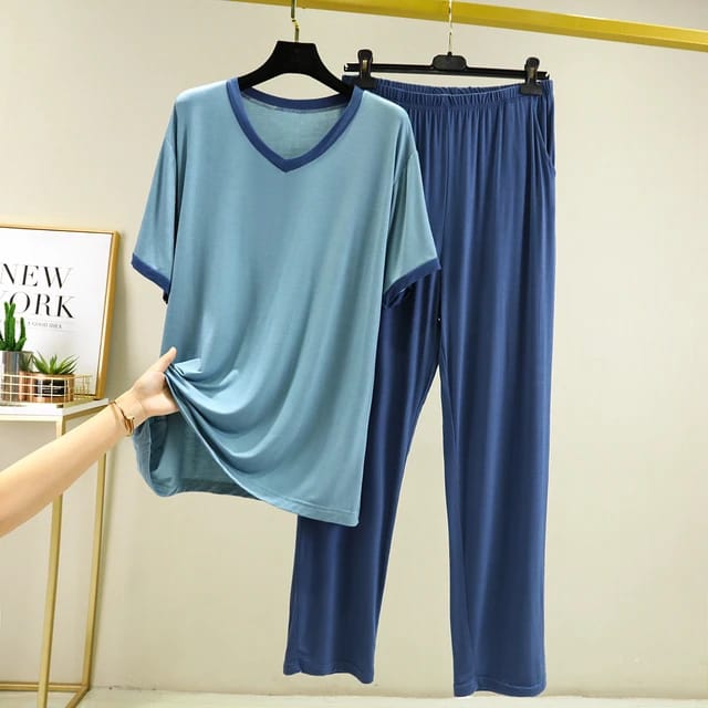 New Blue T-Shirt with Contrast Pajama - ZARZARO