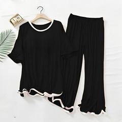 Plain Black With White Border Top & Palazzo