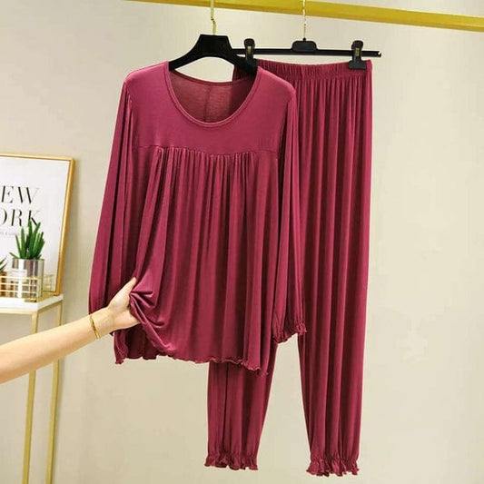 Maroon Round Neck Frill and Plazoo For Women - ZARZARO