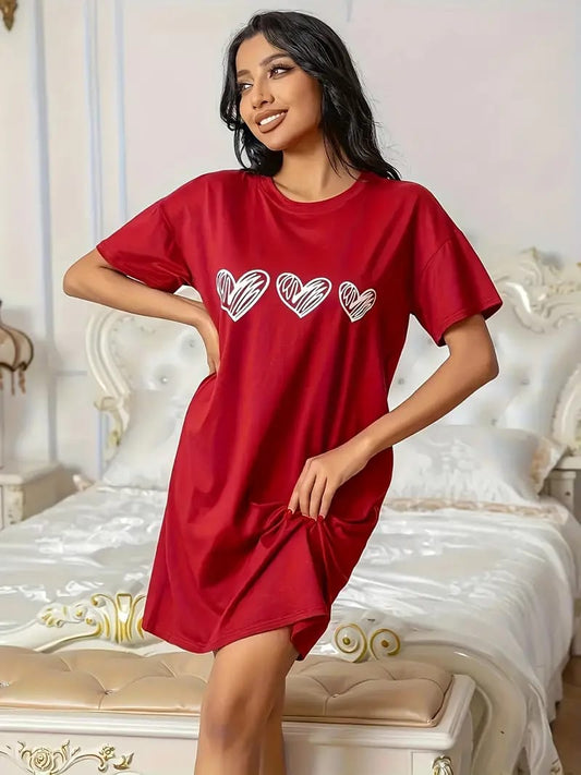 Red With White Heart Long Shirt For Women