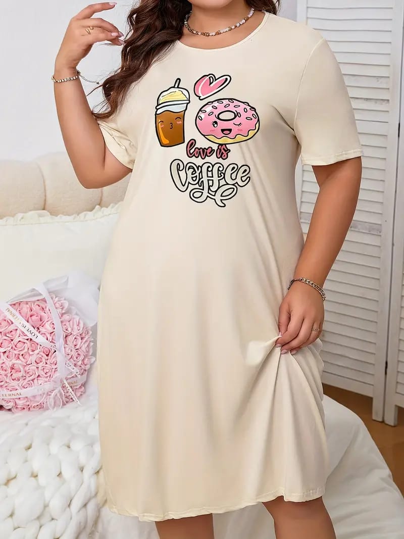 Skin Coffe And Donut Print Long Shirt For Women