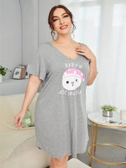 Grey Baby Kitty Print Long Shirt For Women