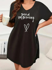 Black Good Morning Print Long Shirt For Women