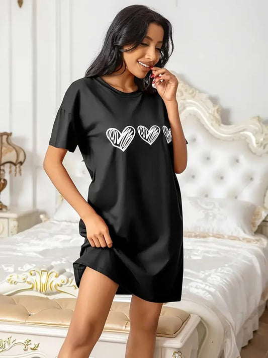 Black With White Heart Long Shirt For Women