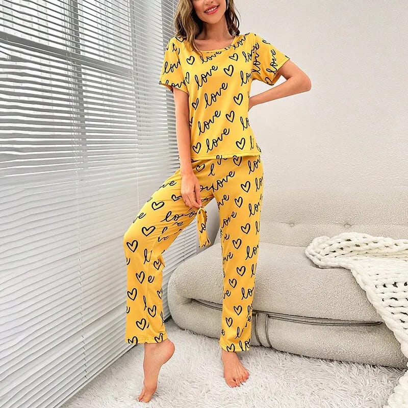 Yellow Love Printed T-shirt And Trouser Suit - ZARZARO