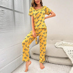 Yellow Love Printed T-shirt And Trouser Suit - ZARZARO