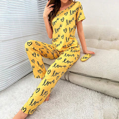 Yellow Love Printed T-shirt And Trouser Suit - ZARZARO