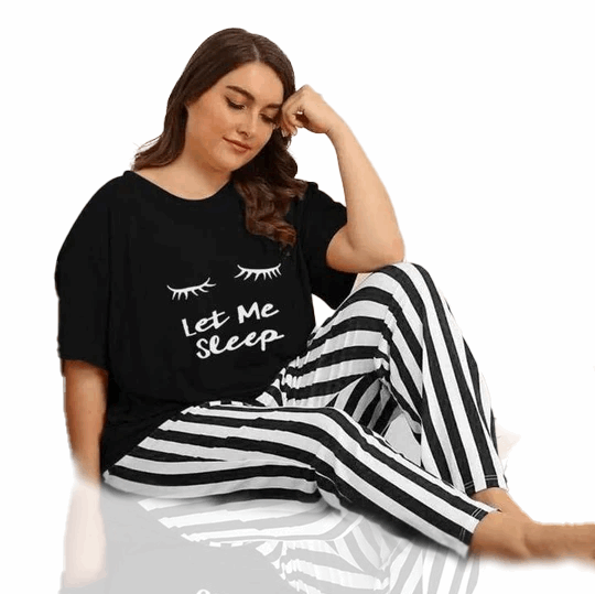 Stripe Black Nightwear Let me Sleep