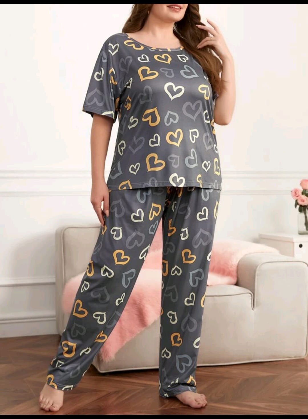 Multi Color Hearts on Gray Nightwear - ZARZARO