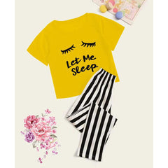 Yellow Let me Sleep Night Dress with Contrast Stripe Trouser PJ Set - ZARZARO