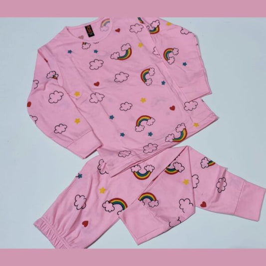 Baby or Baba Pink Rainbow print Night Suit for Kids (1 Pcs)