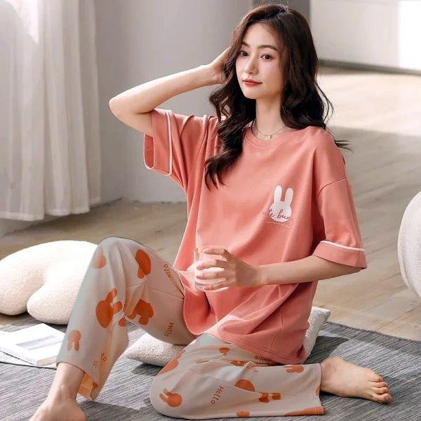 CUTE BUNNY PRINTED TEE & TROUSER PJ SET