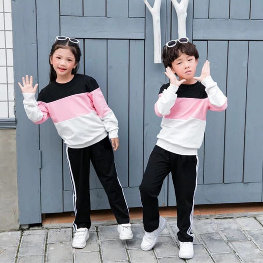 Kids Pink & Black Color Sweatshirt With Trouser Tracksuit For Kids Baby & Baba Both