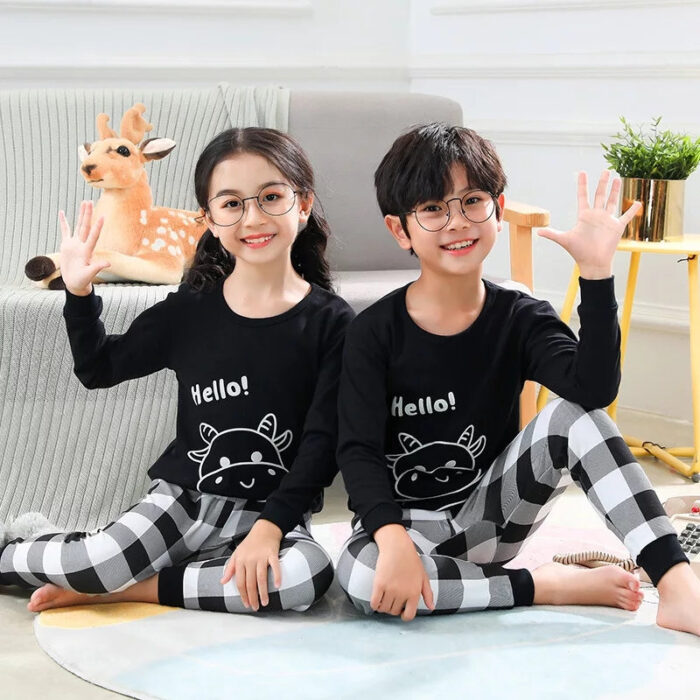 Black and White Cow with Check Style Pajama - Kids PJs(Baby or Baba both) (1 Pcs)